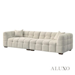 Aluxo Tribeca Modern 4 Seater Sofa Oatmeal Beige Boucle Cube Stitching Design - thumbnail 5