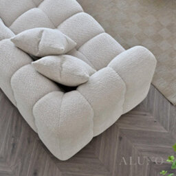 Aluxo Tribeca Modern 4 Seater Sofa Oatmeal Beige Boucle Cube Stitching Design - thumbnail 2