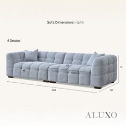 Aluxo Tribeca Modern 4 Seater Sofa Oatmeal Beige Boucle Cube Stitching Design - thumbnail 4
