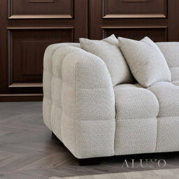 Aluxo Tribeca Modern 4 Seater Sofa Oatmeal Beige Boucle Cube Stitching Design - thumbnail 3