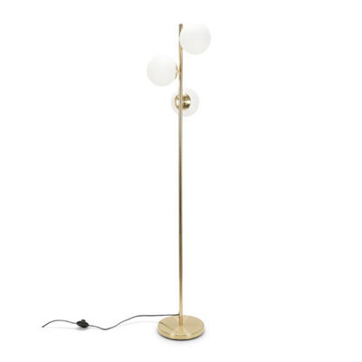Valuelights Jas 3 Light Gold Metal Stem Floor Lamp With White Frosted Glass Shades - Bulbs Included - image 1