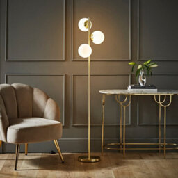 Valuelights Jas 3 Light Gold Metal Stem Floor Lamp With White Frosted Glass Shades - Bulbs Included - thumbnail 2