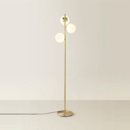 Valuelights Jas 3 Light Gold Metal Stem Floor Lamp With White Frosted Glass Shades - Bulbs Included - thumbnail 4