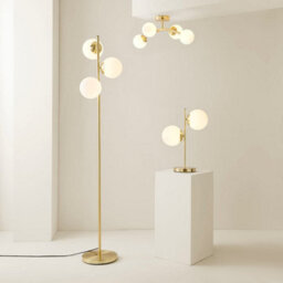 Valuelights Jas 3 Light Gold Metal Stem Floor Lamp With White Frosted Glass Shades - Bulbs Included - thumbnail 7