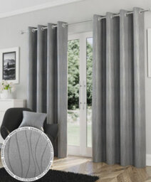 Enhanced Living Goodwood Silver Thermal, Energy Saving, Dimout Eyelet Curtains With Wave Pattern (Pair) - 66 X 90 Inch (168X229Cm)