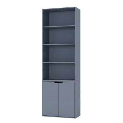 Urbn-Living Urbnliving Height 180Cm 6 Tier Bookcase With 2 Door Cupboard Cabinet Storage Shelving Display Colour Grey Wood Shelf - image 1