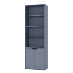 Urbn-Living Urbnliving Height 180Cm 6 Tier Bookcase With 2 Door Cupboard Cabinet Storage Shelving Display Colour Grey Wood Shelf - thumbnail 1