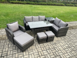 Fimous 8 Piece Rattan Garden Furniture Set With Patio Sofa Dining Table Side Table 3 Small Footstools Indoor Patio Set - thumbnail 2