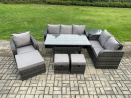 Fimous 8 Piece Rattan Garden Furniture Set With Patio Sofa Dining Table Side Table 3 Small Footstools Indoor Patio Set - thumbnail 1