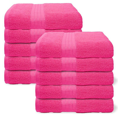 Ohs 10 Pack Of 100% Cotton Bath Sheet, 90 X 150Cm - Bright Pink - image 1