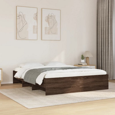 Berkfield Bed Frame Without Mattress Brown Oak 150X200 Cm King Size Engineered Wood - image 1
