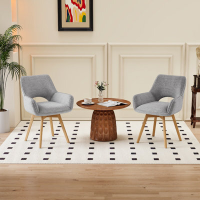 Longtoo Set Of 2 Swivel Dining Chairs , Swivel Upholstered Chairs With Armrests And Wooden Legs, Grey - image 1