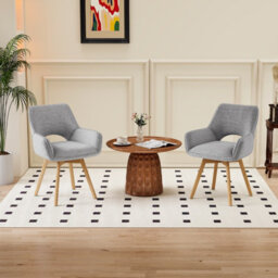 Longtoo Set Of 2 Swivel Dining Chairs , Swivel Upholstered Chairs With Armrests And Wooden Legs, Grey - thumbnail 1