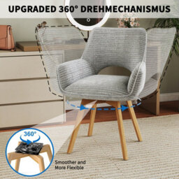Longtoo Set Of 2 Swivel Dining Chairs , Swivel Upholstered Chairs With Armrests And Wooden Legs, Grey - thumbnail 3