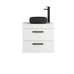 Royal Bathrooms Turin 500mm Wall Mounted Bathroom Vanity Unit With Sink 2 Drawer Gloss White & Milan Black Countertop Basin - thumbnail 5