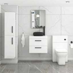 Royal Bathrooms Turin 500mm Wall Mounted Bathroom Vanity Unit With Sink 2 Drawer Gloss White & Milan Black Countertop Basin - thumbnail 3