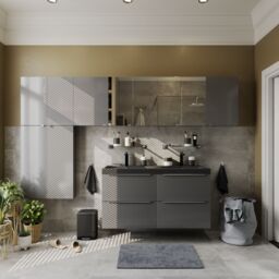 GoodHome Imandra Gloss Anthracite Wall-Mounted Bathroom Vanity Unit (H) 600mm (W) 1200mm - thumbnail 8