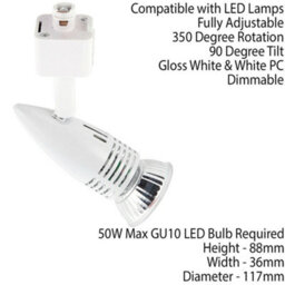 Adjustable Ceiling Track Spotlight Gloss White Single 7W Gu10 Lamp Downlight - thumbnail 2