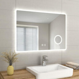 Emke Bluetooth Bathroom Mirror 1000 X 700mm Led Mirror With Touch Switch, Demister, Shaver Socket, 3X Magnifying - thumbnail 1