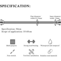 Telescopic Net Voile Tension Curtain Rail Pole Rod Rods Spring Loaded Extendable - thumbnail 3