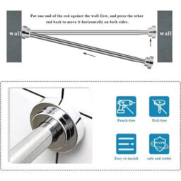 Telescopic Net Voile Tension Curtain Rail Pole Rod Rods Spring Loaded Extendable - thumbnail 4