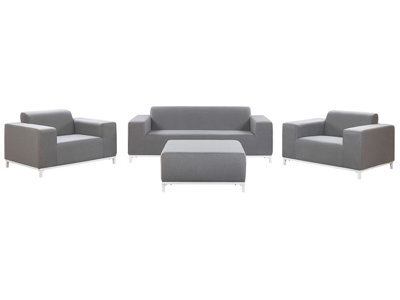 Wyld And Coco 5-Seater Garden Sofa Set Grey Fabric With White Aluminium Legs And Ottoman - Large Outdoor Seating - image 1