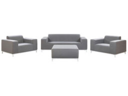 Wyld And Coco 5-Seater Garden Sofa Set Grey Fabric With White Aluminium Legs And Ottoman - Large Outdoor Seating - thumbnail 1