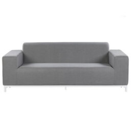 Wyld And Coco 5-Seater Garden Sofa Set Grey Fabric With White Aluminium Legs And Ottoman - Large Outdoor Seating - thumbnail 4