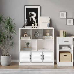 Urbn-Living Urbnliving Asymmetrical 8 Cube White Bookcase Freestanding Storage Unit With 3 Metal Doors - White - thumbnail 4