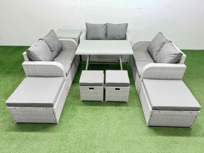 Fimous 10 Seater Patio Garden Furniture Sets With Dining Table Love Sofa Side Table 4 Stools Light Grey - image 1