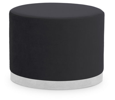 Premier Housewares Interiors By Premier Black And Silver Round Footstool, Velvet Ottoman Footstool With Silver Base, Pouffe Footstool For Home - image 1
