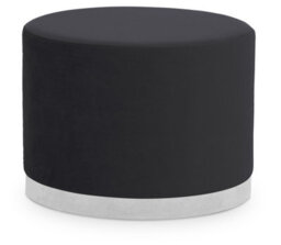 Premier Housewares Interiors By Premier Black And Silver Round Footstool, Velvet Ottoman Footstool With Silver Base, Pouffe Footstool For Home - thumbnail 1