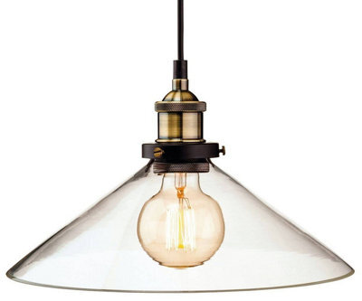Luminosa Lighting Luminosa Empire 1 Light Dome Ceiling Pendant Antique Brass, Clear Glass, E27