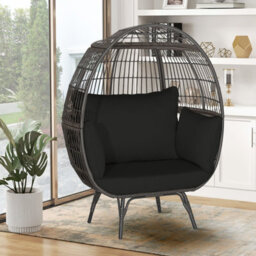 Costway Oversized Wicker Egg Chair Outdoor Patio Lounge Basket W/ 4 Soft Cushions