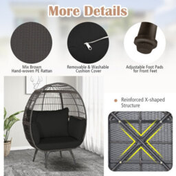 Costway Oversized Wicker Egg Chair Outdoor Patio Lounge Basket W/ 4 Soft Cushions - thumbnail 6