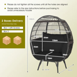 Costway Oversized Wicker Egg Chair Outdoor Patio Lounge Basket W/ 4 Soft Cushions - thumbnail 3