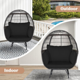Costway Oversized Wicker Egg Chair Outdoor Patio Lounge Basket W/ 4 Soft Cushions - thumbnail 4