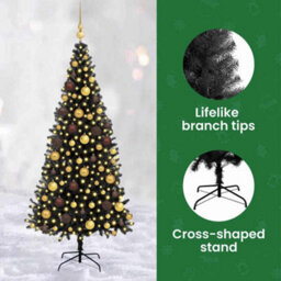 Vidaxl Christmas Tree With 300 Leds With Stand Black 180 Cm Pvc - thumbnail 8