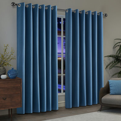 Ameha Plain 100%blackout Curtain 90X90',heavy 260Gsm Blue Linen Look Ready Made ,thermal Insulated, Eyelet Top Bedroom Living Room Decor - image 1