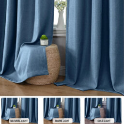 Ameha Plain 100%blackout Curtain 90X90',heavy 260Gsm Blue Linen Look Ready Made ,thermal Insulated, Eyelet Top Bedroom Living Room Decor - thumbnail 3
