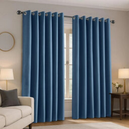 Ameha Plain 100%blackout Curtain 90X90',heavy 260Gsm Blue Linen Look Ready Made ,thermal Insulated, Eyelet Top Bedroom Living Room Decor - thumbnail 6