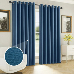 Ameha Plain 100%blackout Curtain 90X90',heavy 260Gsm Blue Linen Look Ready Made ,thermal Insulated, Eyelet Top Bedroom Living Room Decor - thumbnail 7