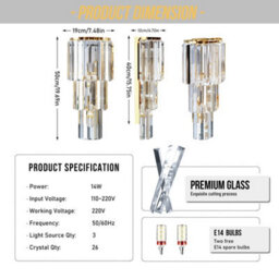 Vrygle 19X50Cm Crystal Wall Lamp Bedroom Wall Sconce Brass Wall Light Lobby Bar Modern Lighting - thumbnail 2