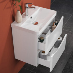 Sline 500mm Wall-Hung White Bathroom Vanity Unit With Integrated Sink,2 Soft-Close Drawers For Storage - thumbnail 5