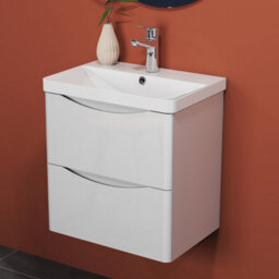 Sline 500mm Wall-Hung White Bathroom Vanity Unit With Integrated Sink,2 Soft-Close Drawers For Storage - thumbnail 4