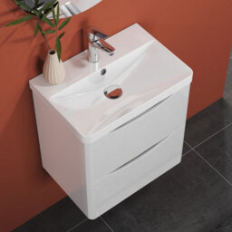 Sline 500mm Wall-Hung White Bathroom Vanity Unit With Integrated Sink,2 Soft-Close Drawers For Storage - thumbnail 2