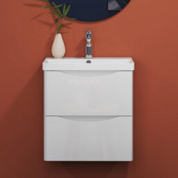 Sline 500mm Wall-Hung White Bathroom Vanity Unit With Integrated Sink,2 Soft-Close Drawers For Storage