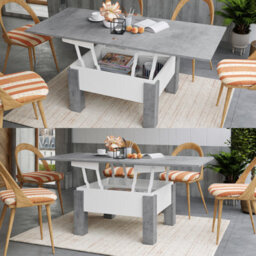 Heze Furniture Ozma 2 In 1 Extending Coffee / Dining Table 90-180Cm - Concrete / White - thumbnail 2