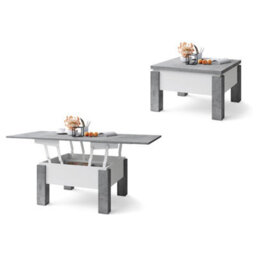 Heze Furniture Ozma 2 In 1 Extending Coffee / Dining Table 90-180Cm - Concrete / White - thumbnail 6