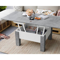 Heze Furniture Ozma 2 In 1 Extending Coffee / Dining Table 90-180Cm - Concrete / White - thumbnail 4